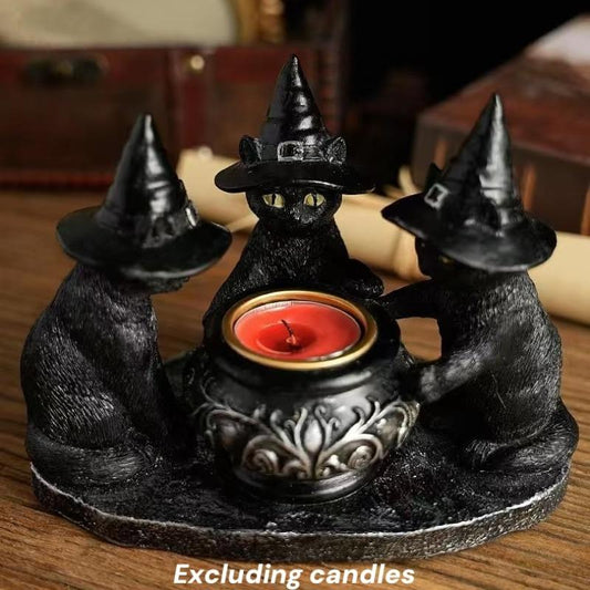 Resin Witch Cat Candle Holder Figurine