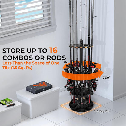 Pro Angler’s Gear Station-V16 Fishing Rod Rack With Rotating Base