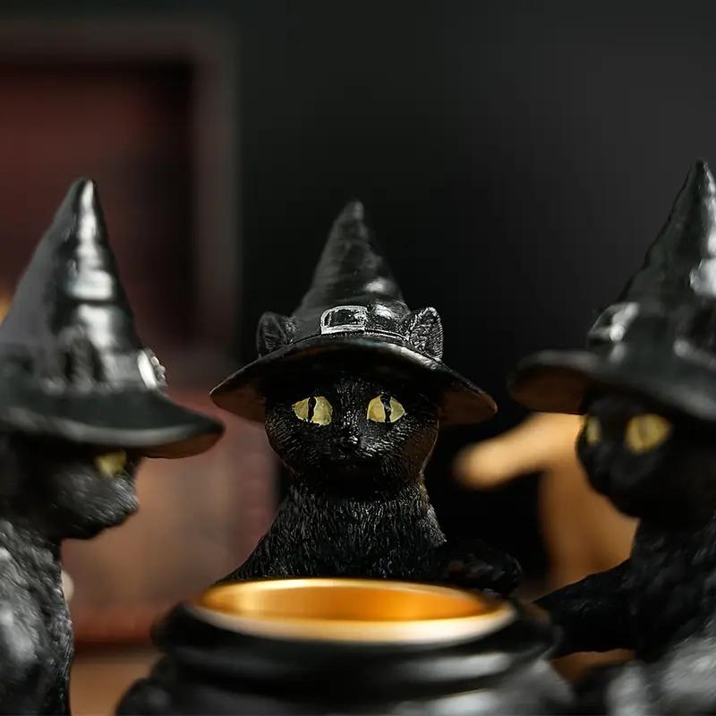 Resin Witch Cat Candle Holder Figurine