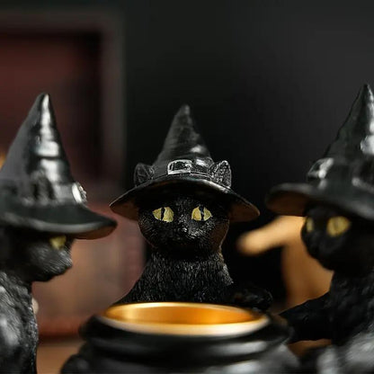 Resin Witch Cat Candle Holder Figurine