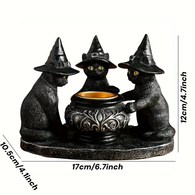 Resin Witch Cat Candle Holder Figurine