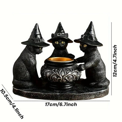 Resin Witch Cat Candle Holder Figurine