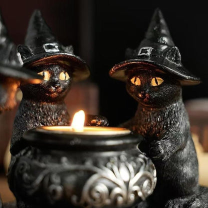 Resin Witch Cat Candle Holder Figurine