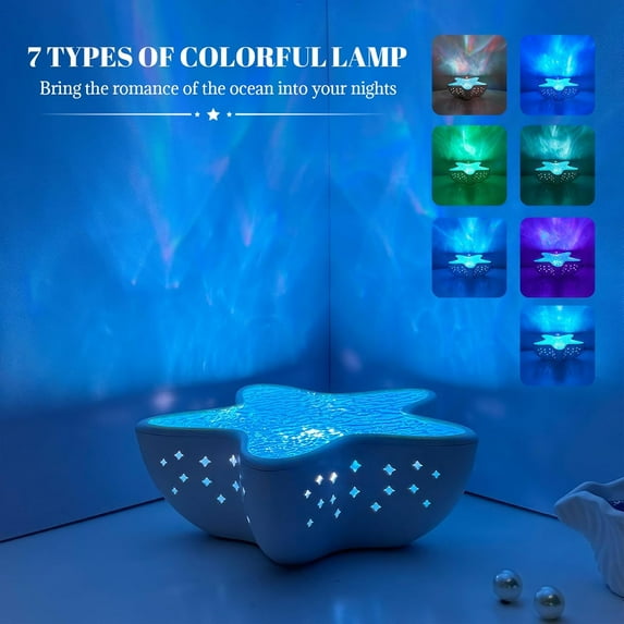 Ocean Wave Projector Light, 7 Colors Rechargeable Starfish Night Light for Kids