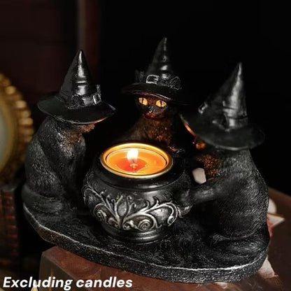 Resin Witch Cat Candle Holder Figurine