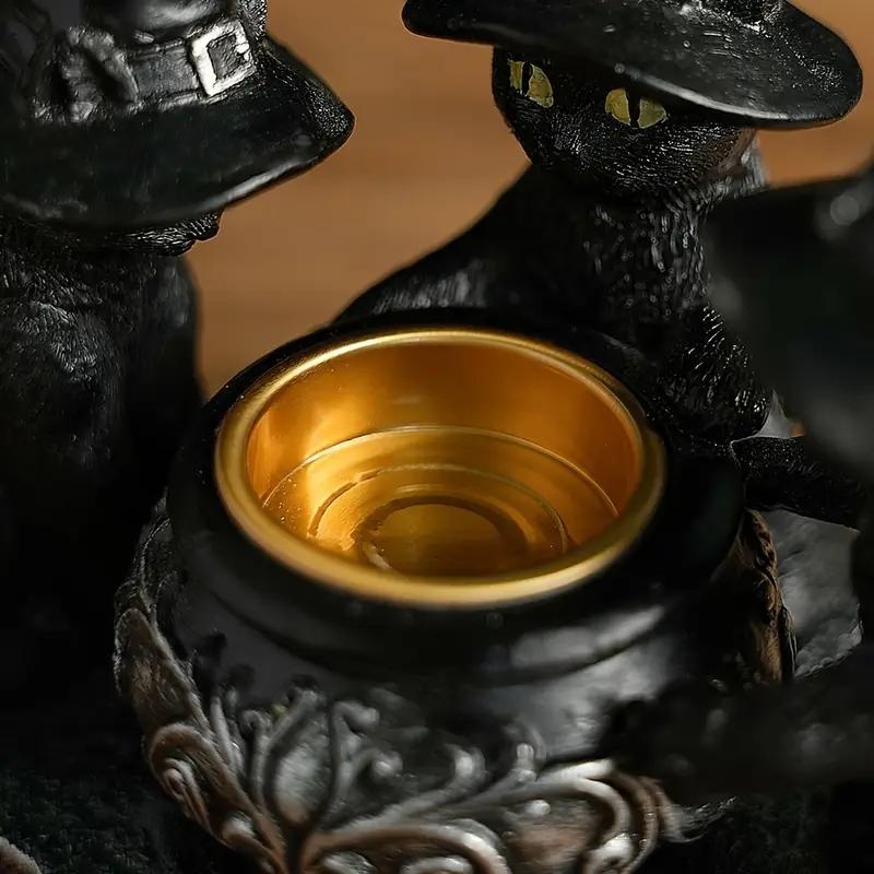 Resin Witch Cat Candle Holder Figurine