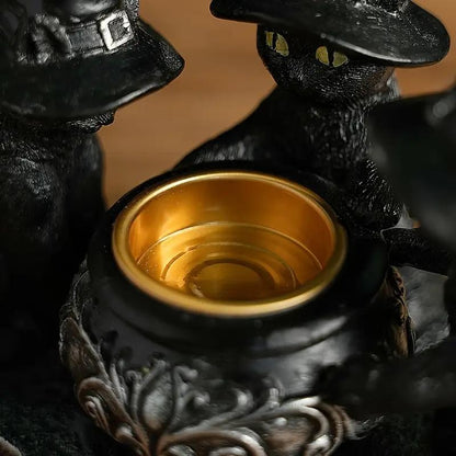 Resin Witch Cat Candle Holder Figurine